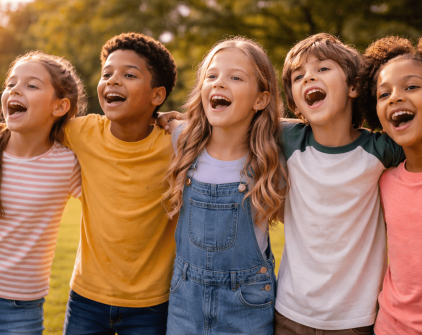 Children Standing shoulder to shoulder singing