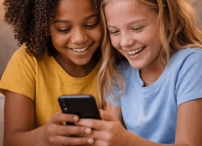 Girls playing on their phones