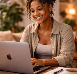 Young woman with a macbook
